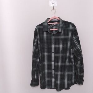 Express Green & Black Plaid 100% Cotton Fitted Button Down Shirt Size XL